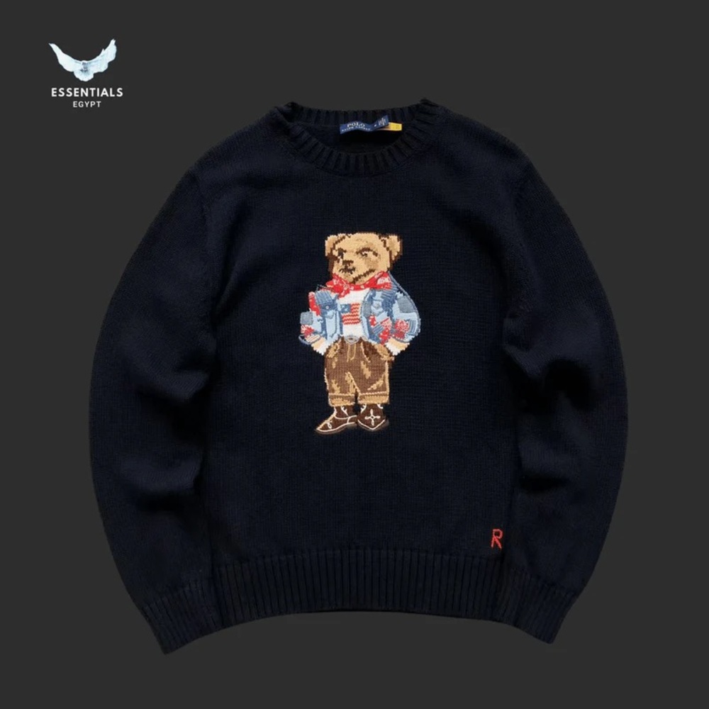 Essentials Black Sweater with Bear Design Fashion❤️🎉🎉🎉🎉